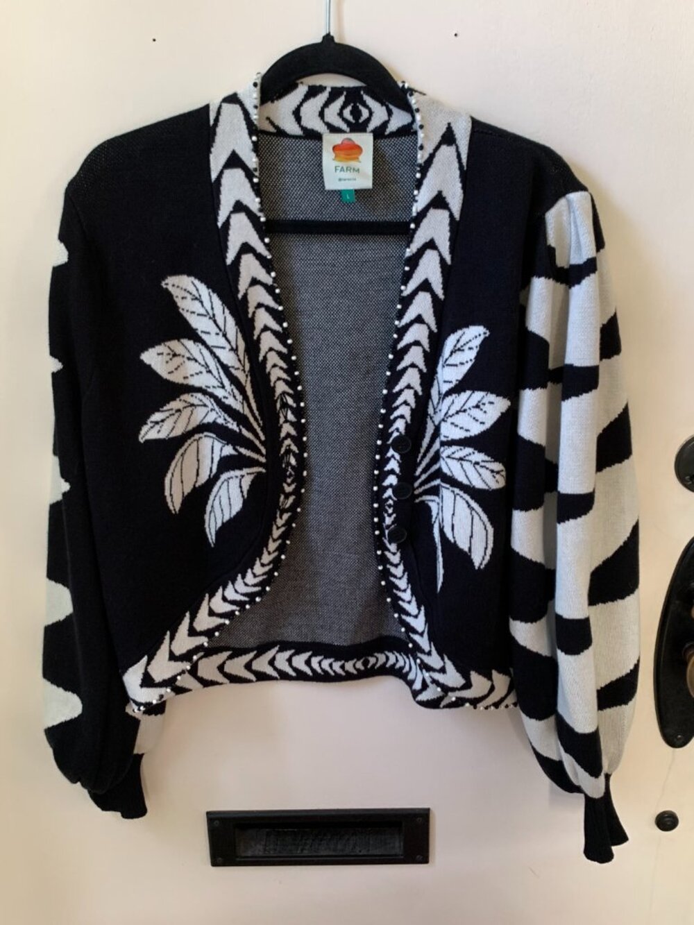 Farm Rio Black Palms Graphic Knit Cardigan - Picture 13 of 13